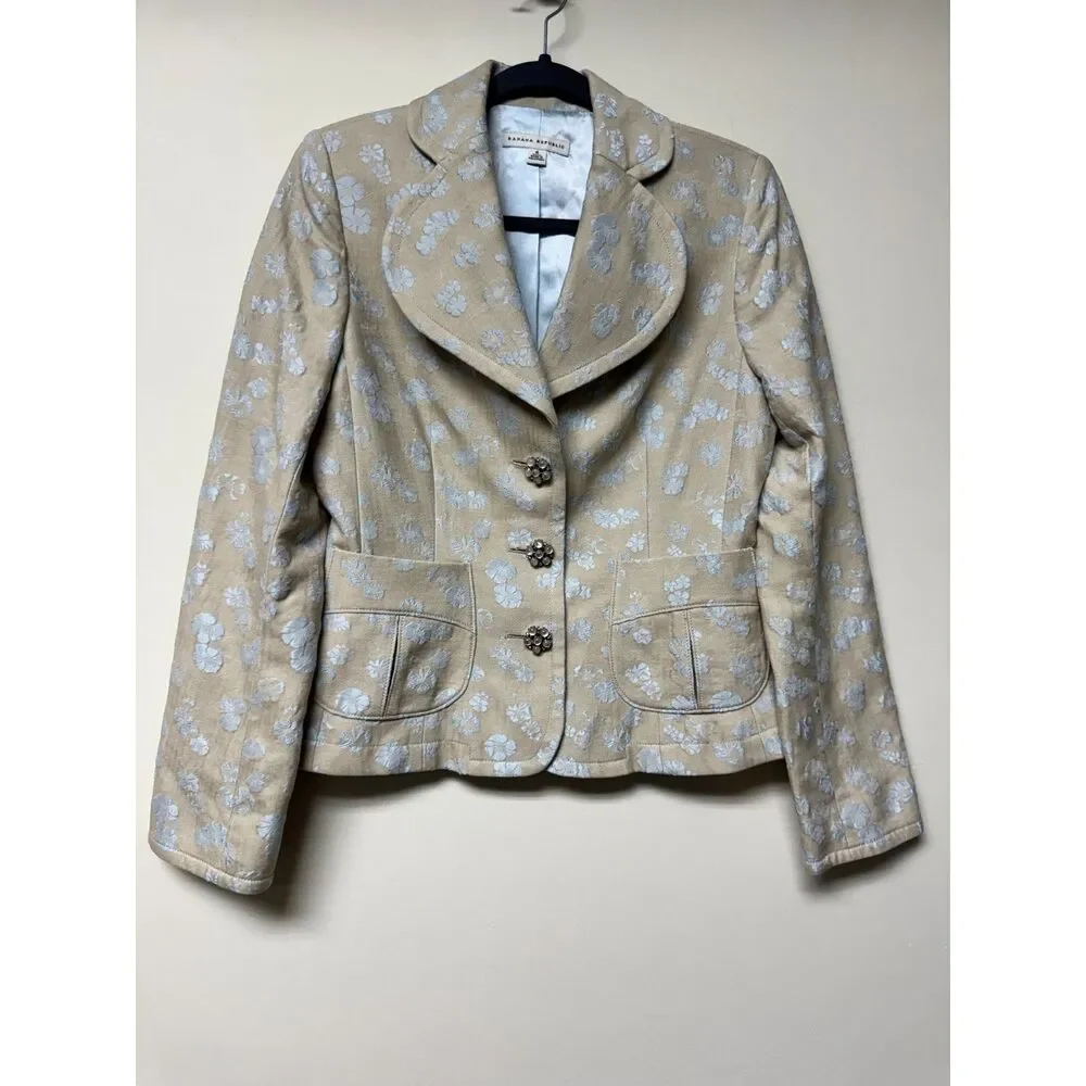 VTG - BANANA REPUBLIC Tan/Blue Floral Jacquard Blazer, Sz 6